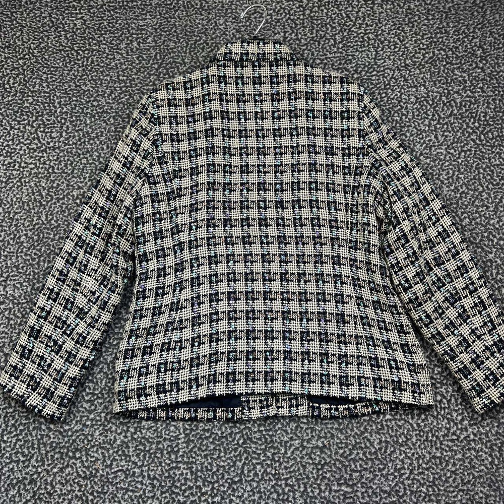 Sag Harbor Blazer Jacket Women Tweed 14 Blue Black Plaid Long Sleeve - Picture 2 of 7